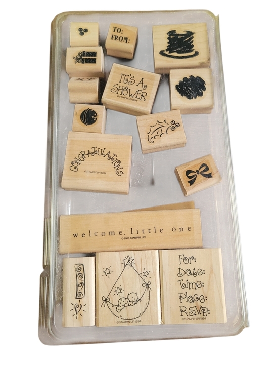 Other - STAMPIN' Up! Wooden Sentiment Stamp Set - Baby Shower & Congrats